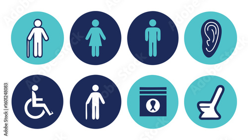 Collection of accessible restroom and gender neutral signage icons