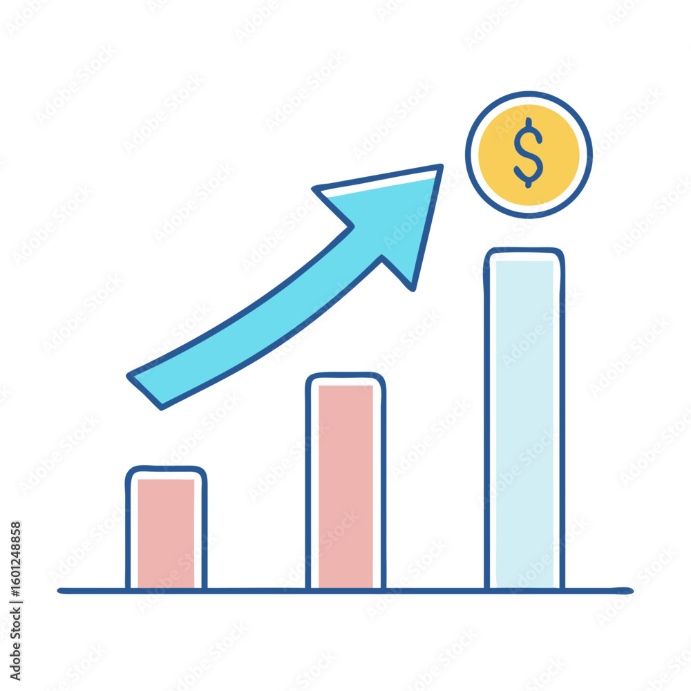 Financial growth chart illustration with arrow and dollar sign on top Financial growth chart illustration with arrow and dollar sign on top
