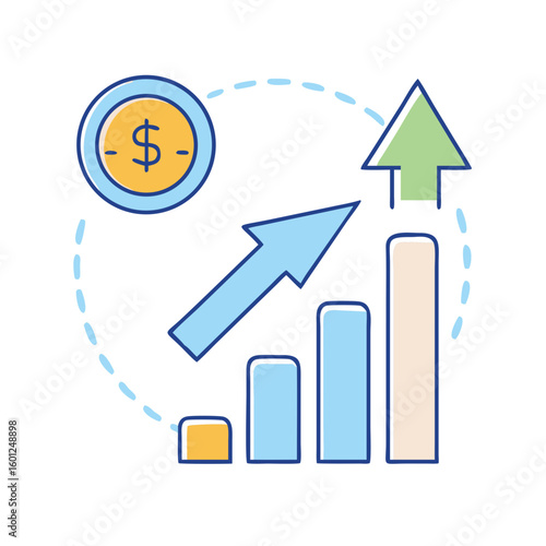 Financial Growth with Upward Arrow and Increasing Chart Representing Monetary Success