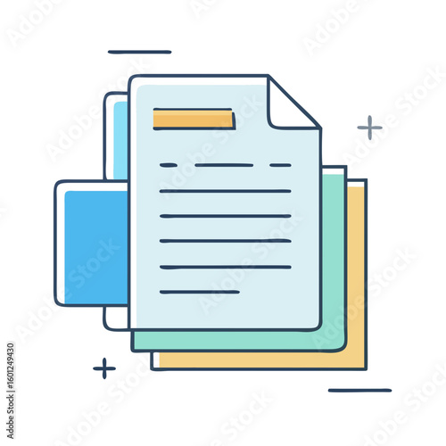 Stylized stack of documents with varying colors and minimalist design elements