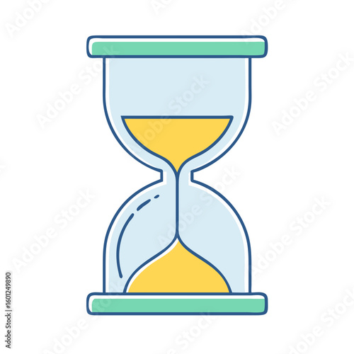 Stylized hourglass with yellow sand symbolizing time ticking away steadily