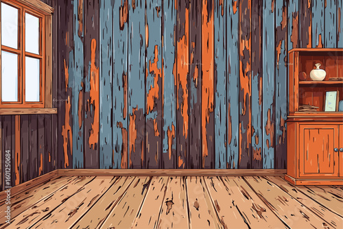 Stylish Interior of a Room with Colorful Wooden Walls and Furnishings