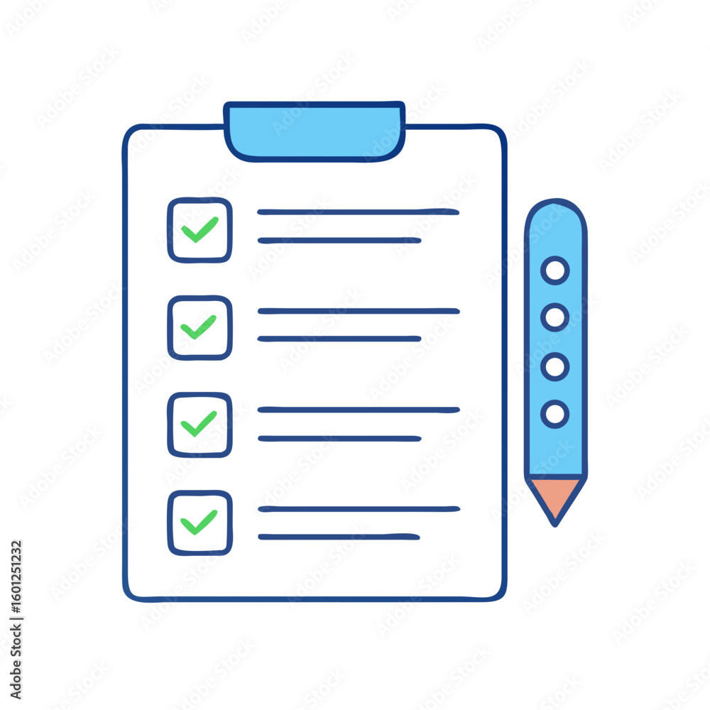 Completed Tasks on a Checklist with a Pencil and Check Marks in Boxes Completed Tasks on a Checklist with a Pencil and Check Marks in Boxes