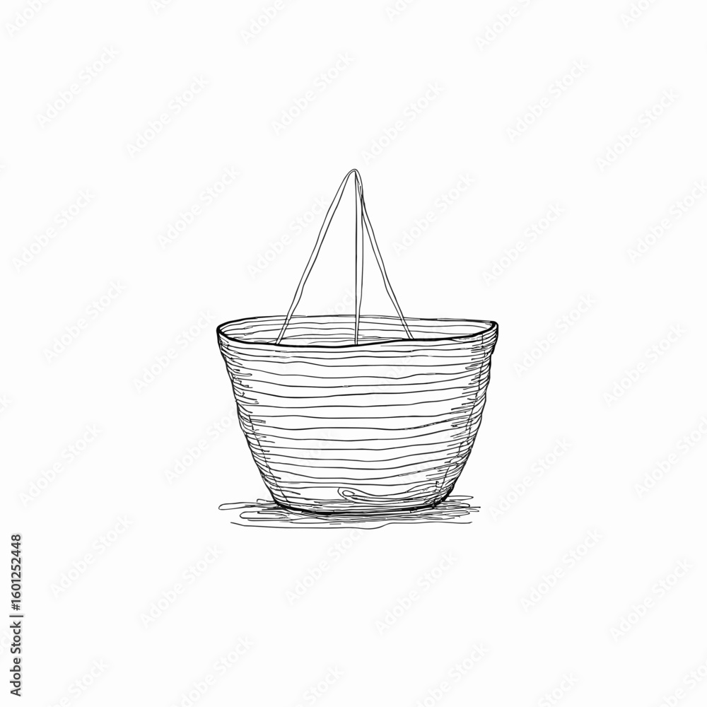 Obraz premium Woven basket outline drawing on plain background with copy space