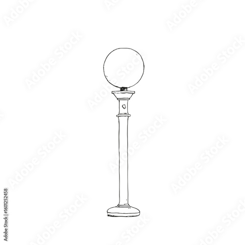 Lamp post outline drawing with round globe on plain background