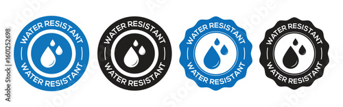 Water Resistant Seal Stamp Vector Collection with Round and Scalloped Badge Styles. Water resistant logo vector sign