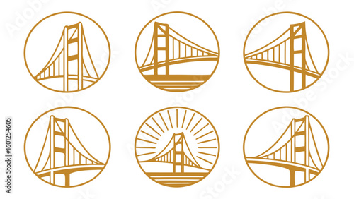 Golden Gate Bridge Line Art Icons: Clean, Minimalist, and Elegant Designs for Branding and Travel.