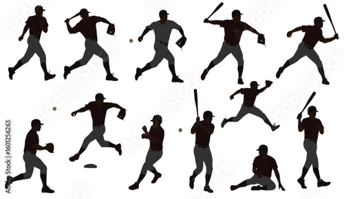 vector silhouette of baseball player on white background .Generative AI
