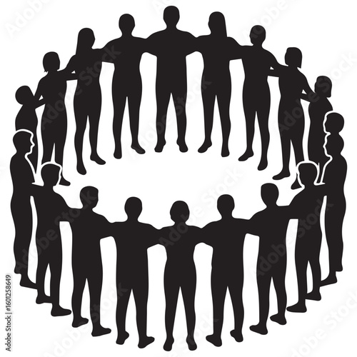 Diverse group of people standing in a circle holding hands representing unity teamwork and community connection