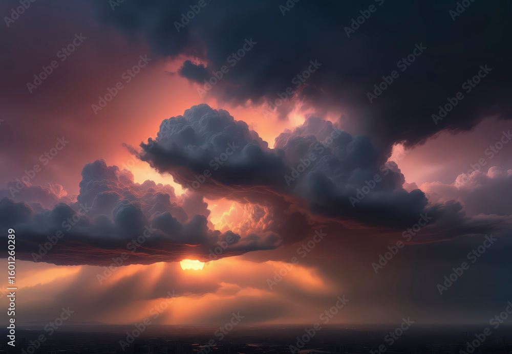 Obraz premium cielo, atardecer, nube, sol, naturaleza, amanecer, anaranjada, alumbrado, color, luz solar, rojo, moreno, abstracta