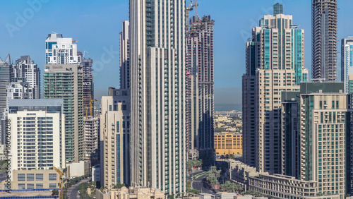 Photography Beautiful skyline of Dubai downtown and Business bay with modern architecture