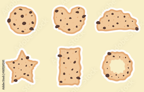 Tasty appetizing cookies. Sticker Bookmark. Sweet confectionery baking. Hand drawn style. Vector drawing. Collection of design elements.