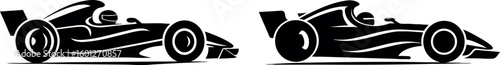 Race car vector art shows two black formula one vehicles in a graphic
