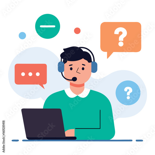 Customer frustrated with tech issue while receiving support isolated on white background