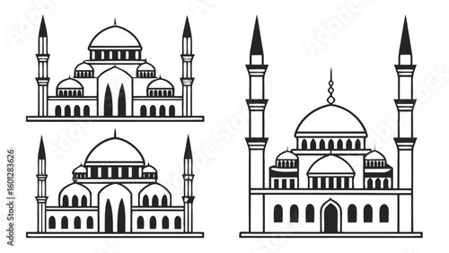Collection of mosques with domes and minarets