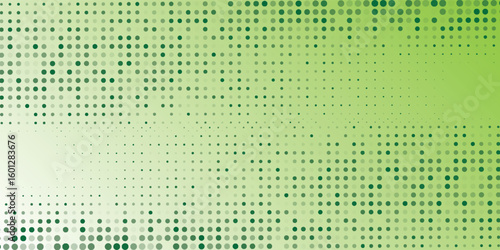 Abstract green and white gradient background with a halftone dot pattern, fading from dense dark green to sparse light green, modern and versatile