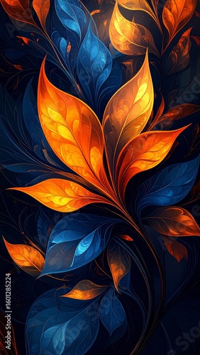 Wallpaper Mural Enchanting Flora: An Abstract Dance of Cobalt and Ember Digital Artwork Torontodigital.ca