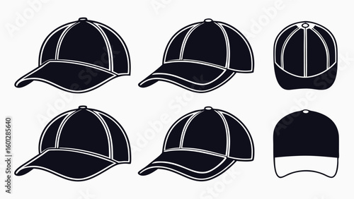 Collection of six baseball caps shown from different angles