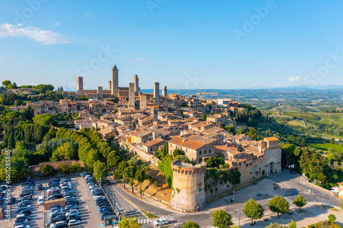 Aerial view, San Gimignano, UNESCO World Heritage Site, Siena, Tuscany, Italy,
