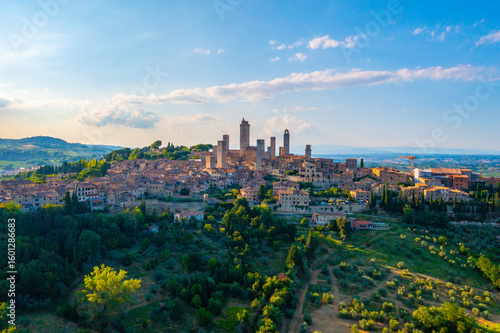 Aerial view, San Gimignano, UNESCO World Heritage Site, Siena, Tuscany, Italy,
