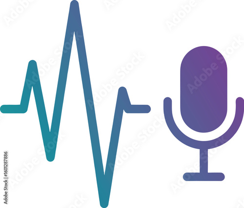 Microphone voice recording sound wave icon for podcast audio studio and broadcasting use