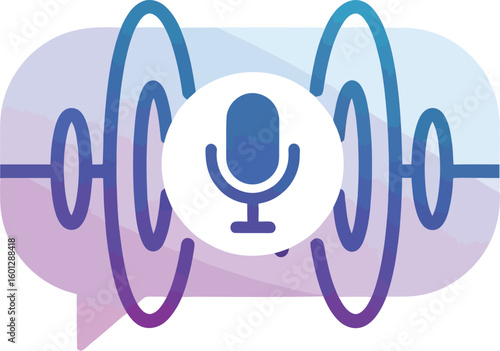 Microphone voice recording audio message speech recognition sound wave vector illustration