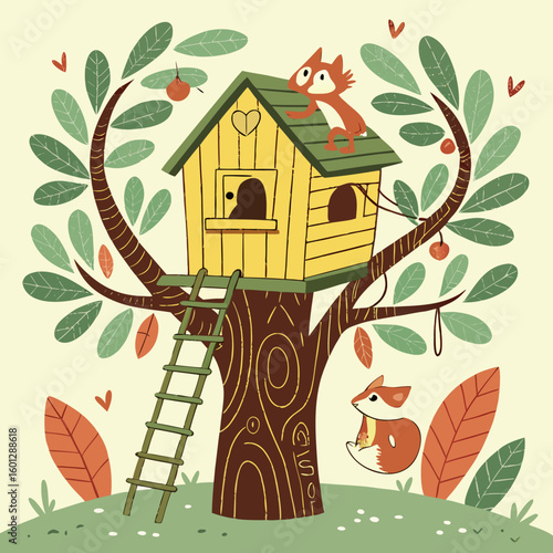 house with tree and birds vector SVG 
