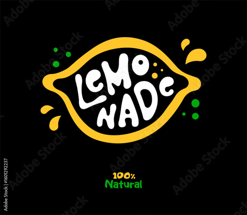 Colorful lemon-shaped logo highlighting natural lemonade in a vibrant style