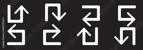 Road sign icon set with turn arrow symbol direction, navigation, guide, U-turn path, split way vector illustration for traffic transport map.