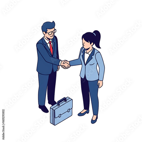 Handshake with briefcase symbolizing successful business agreement and closing a deal.