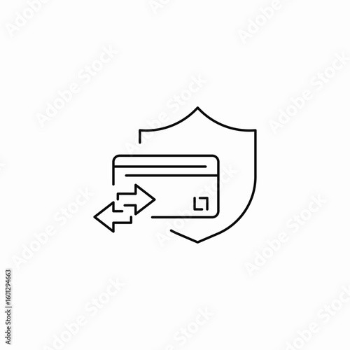 credit card with security shield and transfer arrows icon sign vector
