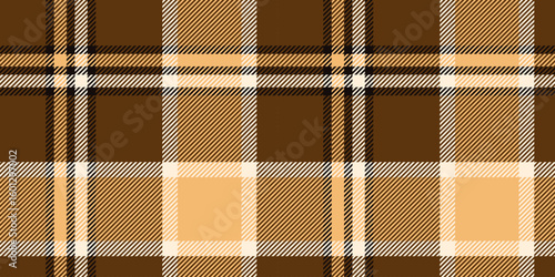 Seamless brown, tan, and black tartan plaid pattern with diagonal stripes. Geometric checkered design for fabric, wallpaper, or digital backgrounds. Vector repeatable textile texture