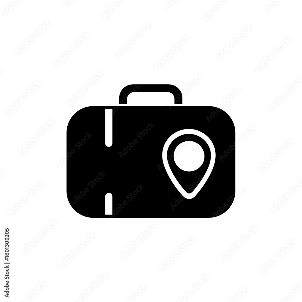 Simple suitcase icon with location pin on the right side. Travel concept vector illustration.
Simple suitcase icon with location pin on the right side. Travel concept vector illustration.