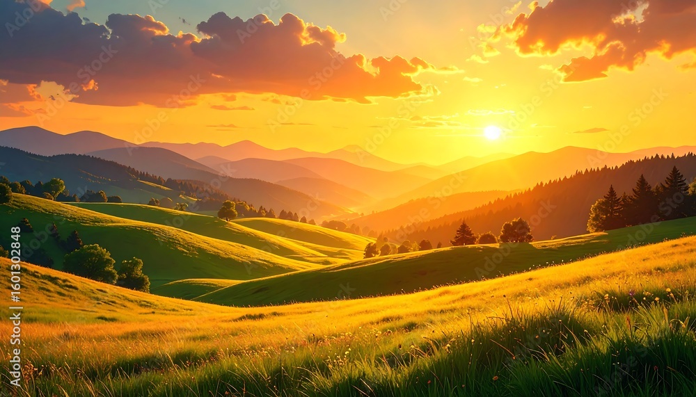 Obraz premium Serene mountain sunset landscape