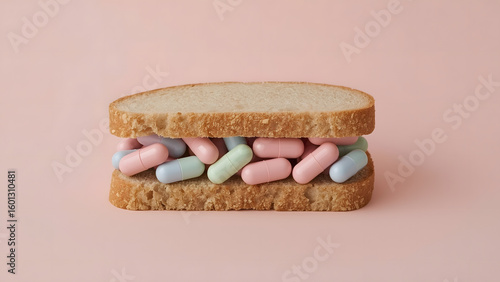 Low-Angle Conceptual Sandwich with Realistic Pills – Health Irony Photo