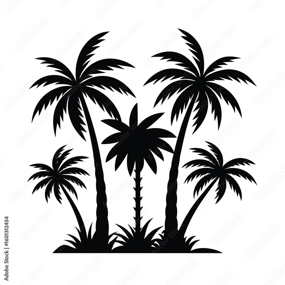 Fototapeta premium Silhouette of tropical palm trees on white background