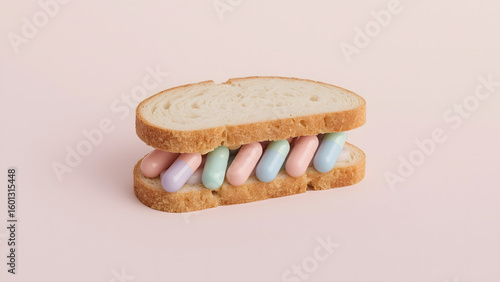 Minimalist Sandwich with Colorful Pills – Conceptual Health Message
