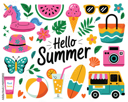 colorful summer vacation illustration collection
