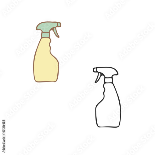 Color and black white outline flat spray bottle glass cleaner set