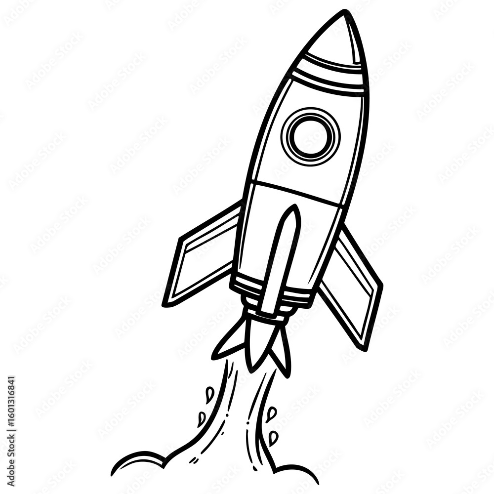 Cartoon rocket ship launching into space with flames and smoke Cartoon rocket ship launching into space with flames and smoke