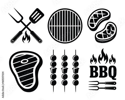 barbecue steak and skewer line art