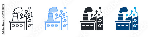 Industry 4.0 Icon Set Multiple Style. Designed In Outline, Blue, Glyph, Dual Tone
