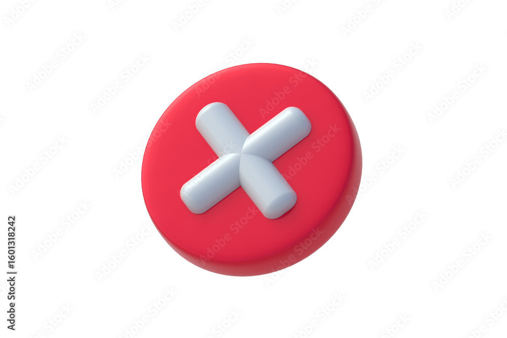 Obraz premium Cross mark isolated on white background. Refusal sign. Deviation symbol. 3d render