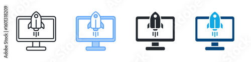 Startup Icon Set Multiple Style. Designed In Outline, Blue, Glyph, Dual Tone