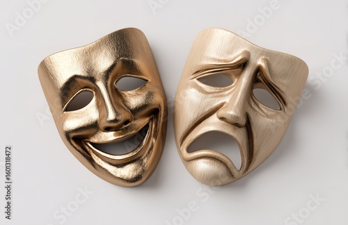 Theatrical Comedy and Drama Masks on White Background

