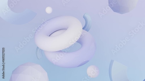 Abstract 3D Pastel blue geometric shapes floating. Seamless Looping 3D Abstract Motion Background For Creative Video Project.