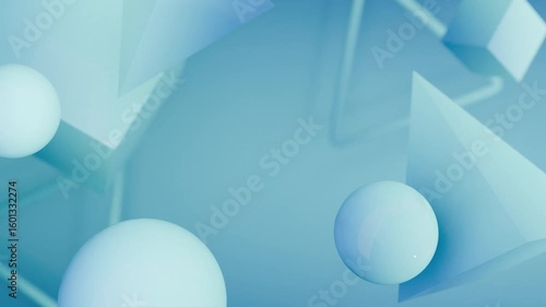 Abstract 3D Light blue spheres and pyramids in an abstract 3d render. 4K Seamless abstract 3D loop video background for creative video project.
