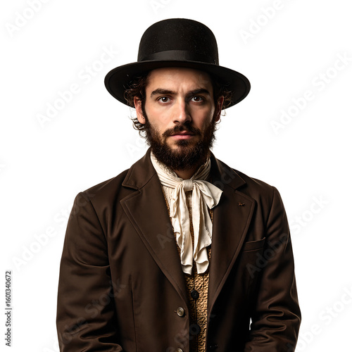Dramatic stage actor in elaborate period costume and makeup exuding passion and intensity Ideal for theater or performance concepts