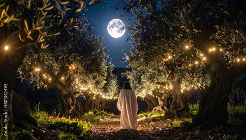 Jesus in Olive Grove at Night