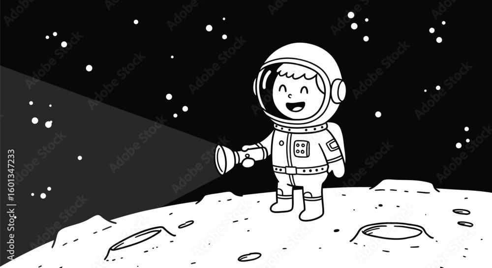 Fototapeta premium Astronaut Exploring Space with Flashlight